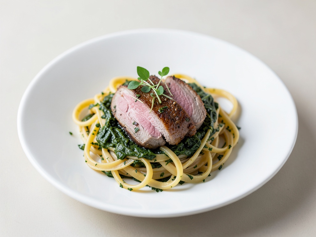 Zartes Schweinefilet auf Kräuter-Nudeln