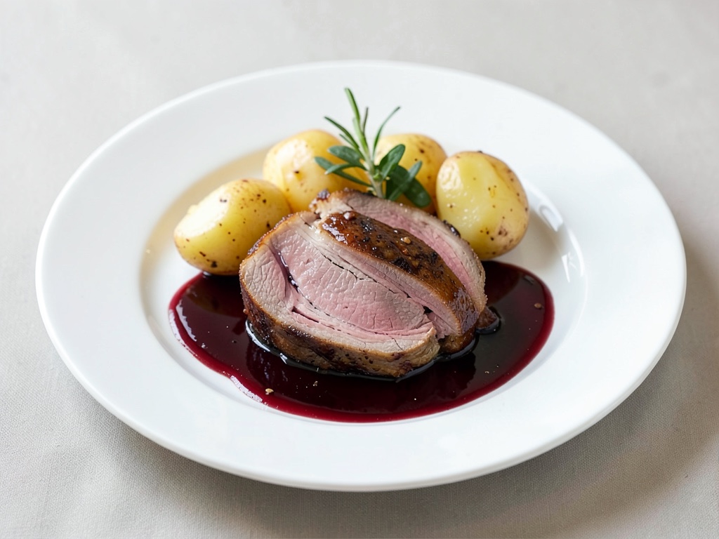 Tenero filetto di maiale in jus di vino rosso con patate