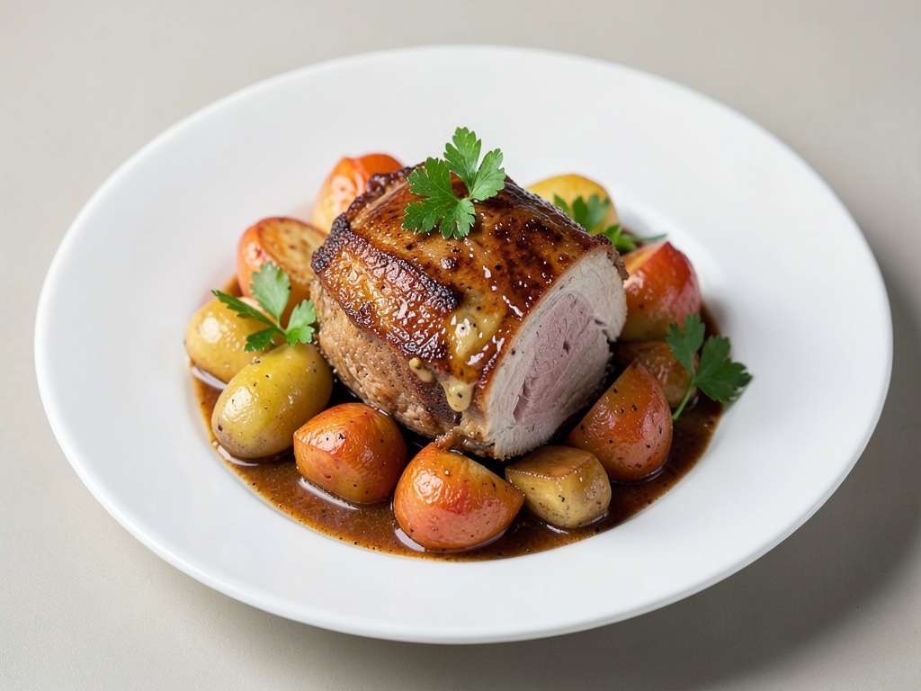 Braciola di maiale croccante con verdure radicate
