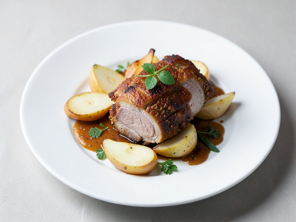 Rôti de porc croustillant aux poires