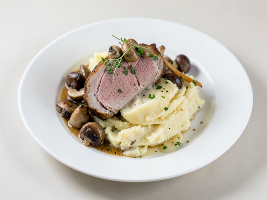 Tenero filetto di maiale con funghi e gratin di patate cremoso
