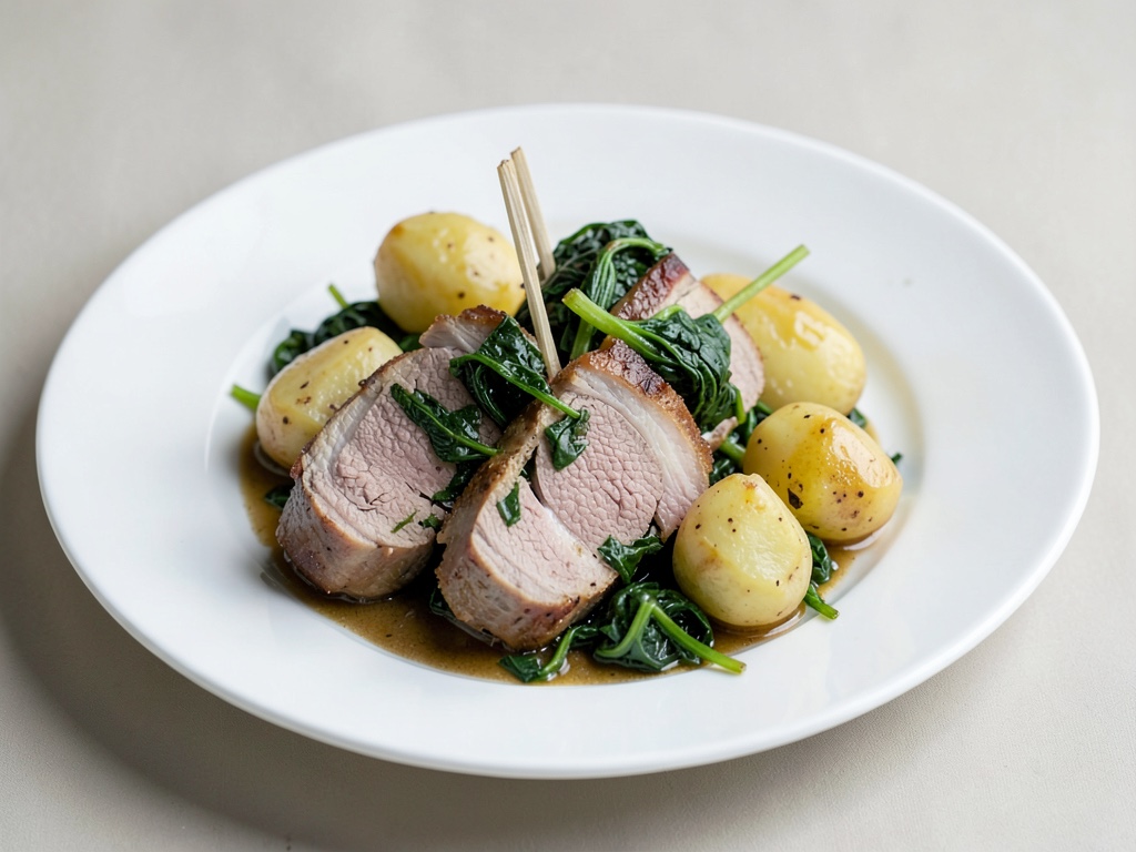 Filetto di maiale brasato con ripieno di spinaci e patate