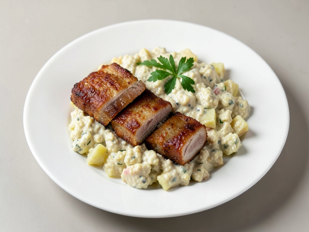 Cotolette di maiale croccanti con crema di cavolfiore e patate