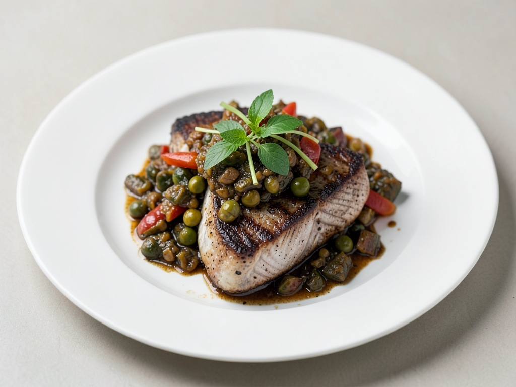 Bistecche di pesce spada con ratatouille stufato