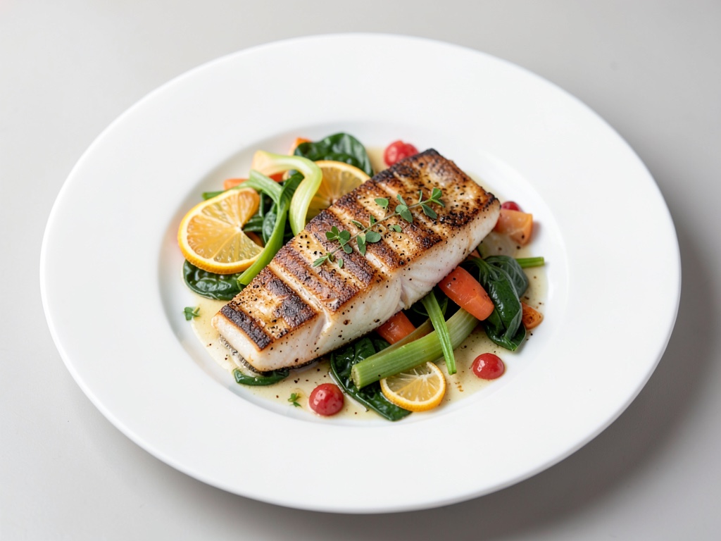 Branzino alla griglia con spinaci, finocchi e arance