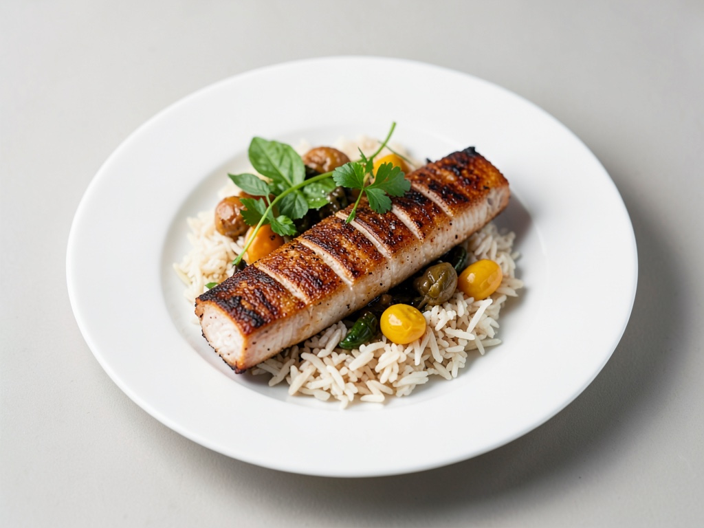 Pescado de río crujiente con arroz