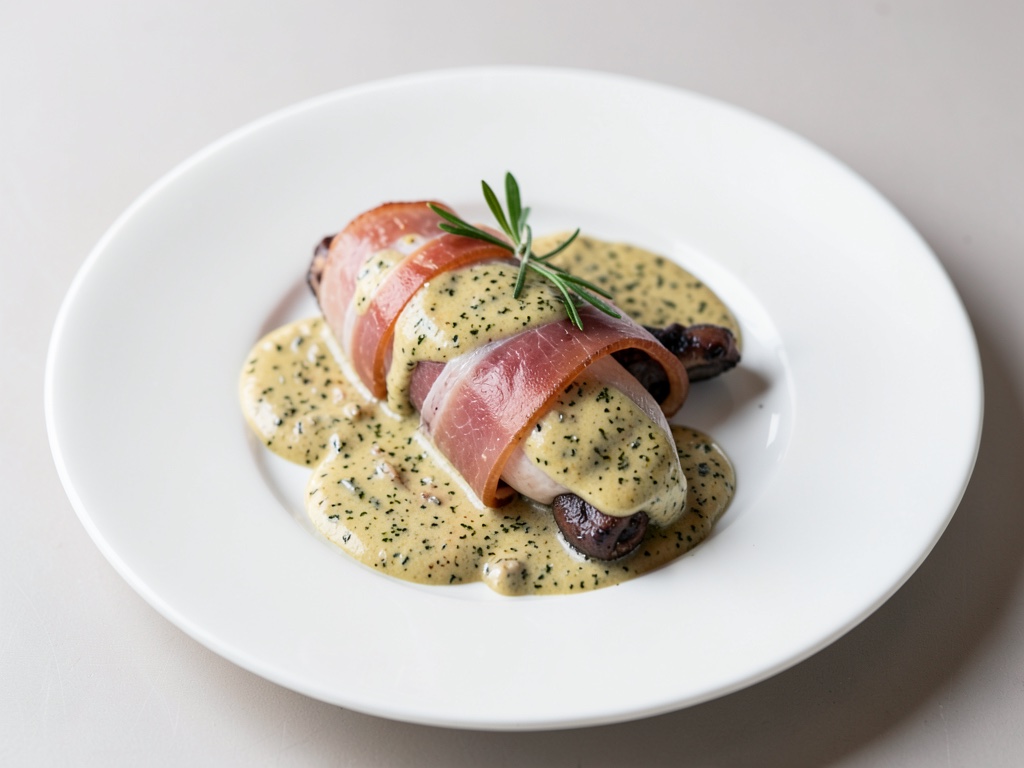 Barbe au jambon de Parme et vinaigrette à l'estragon et moutarde