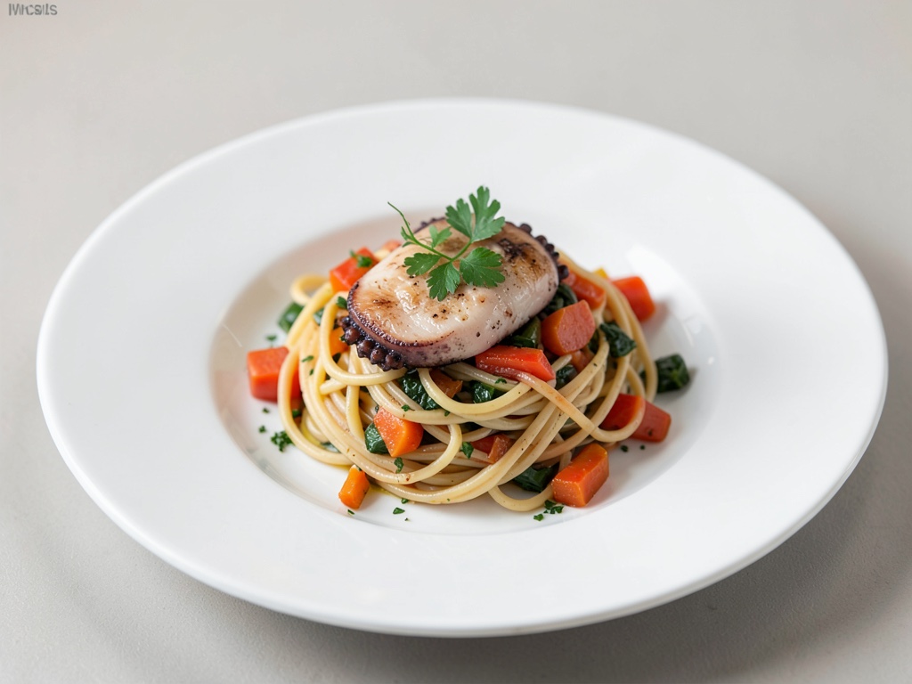 Piovtra con spaghetti di verdure