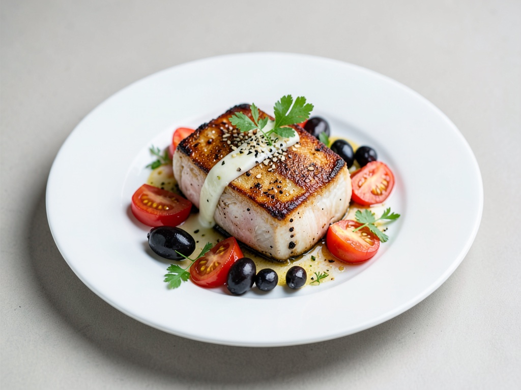 Pesce di mare al forno con pomodori e olive
