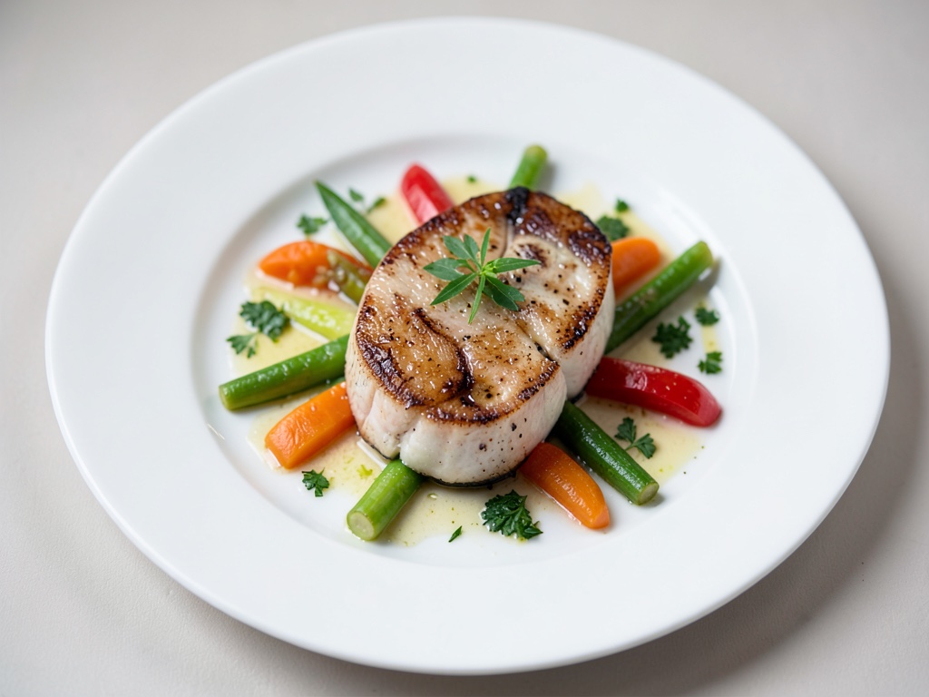 Filetto di pesce spada su strisce di verdure