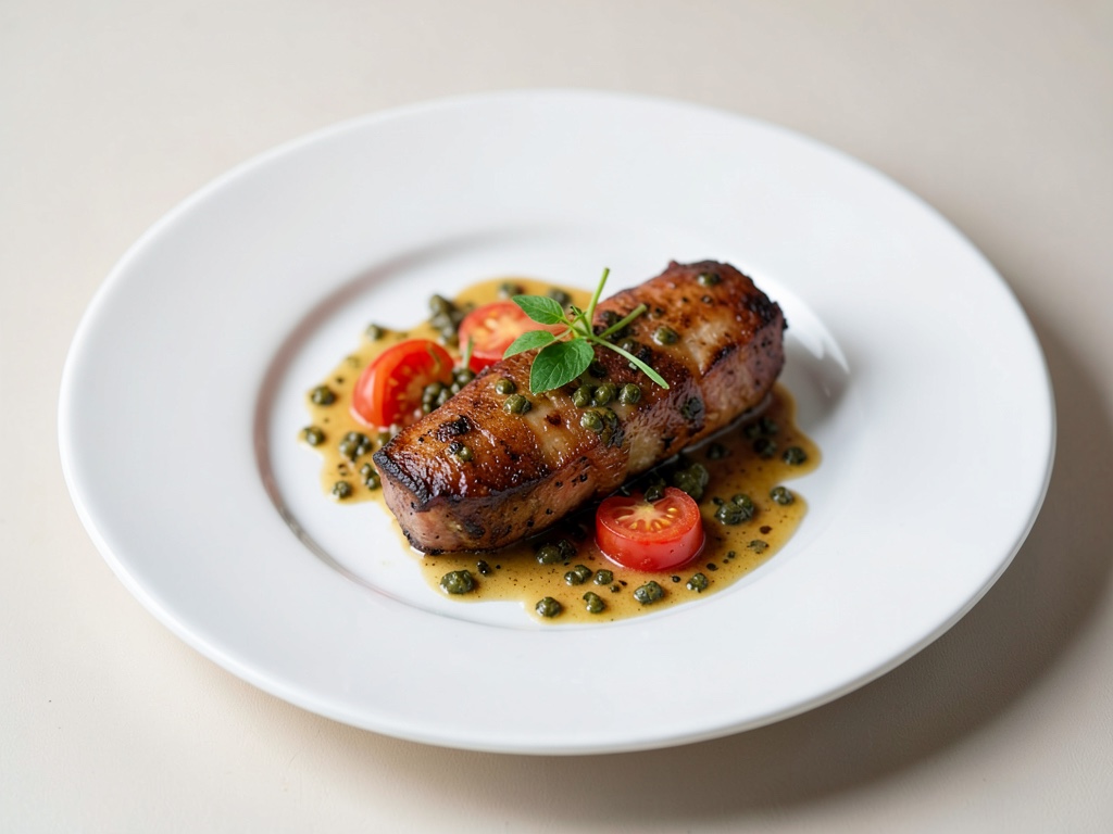 Piovtra con salsa di pomodorini, capperi e limone