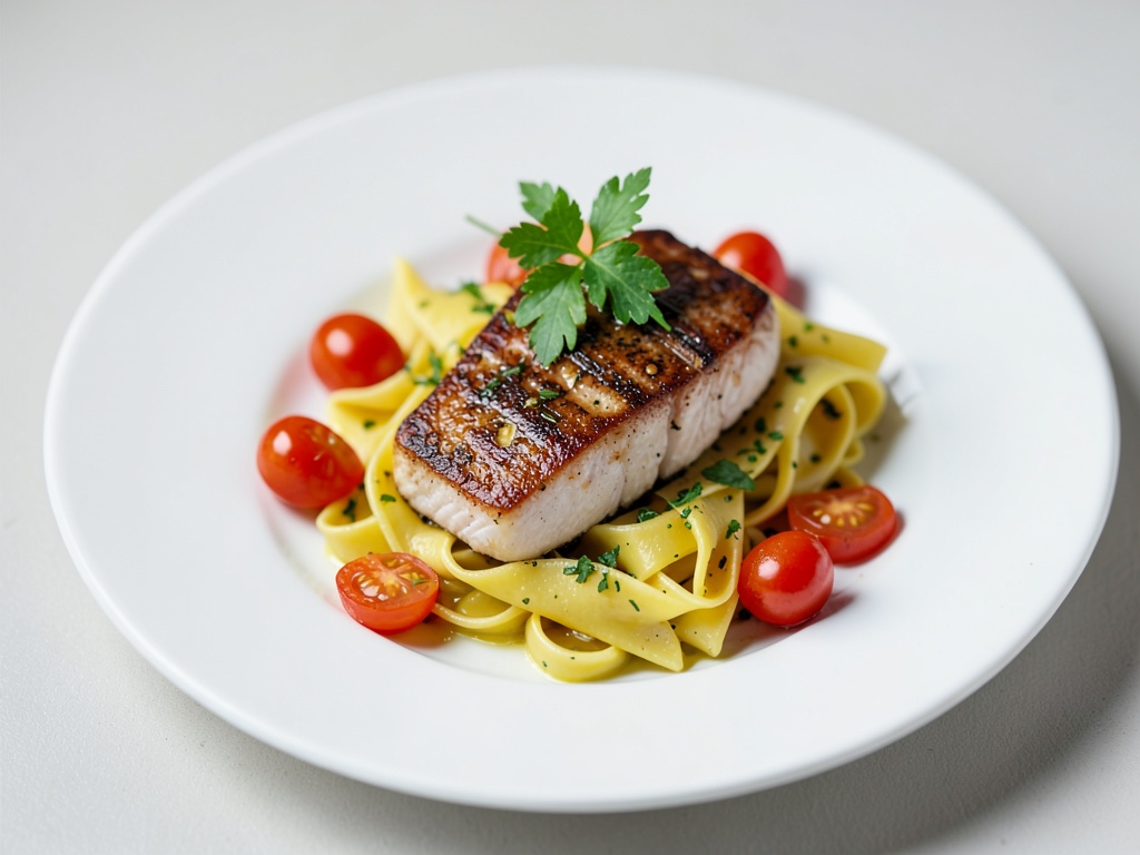 Filetti di sogliola con tagliatelle e pomodorini