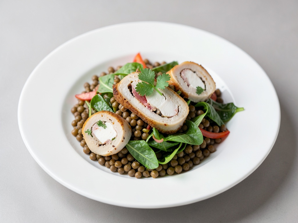 Roulade di sogliola su insalata di lenticchie