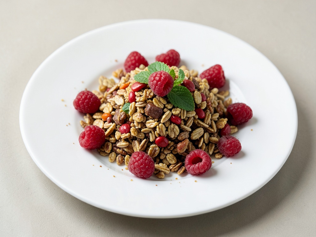 Muesli crujiente con frambuesas frescas