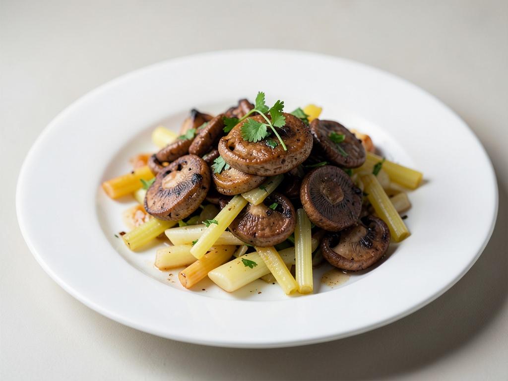 Funghi croccanti su insalata croccante di sedano e mela