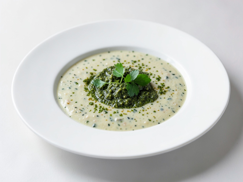 Zuppa cremosa di sedano con pesto fresco
