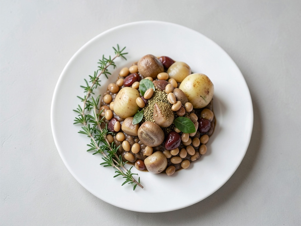 Purée de céleri crémeux aux lentilles, champignons et noix
