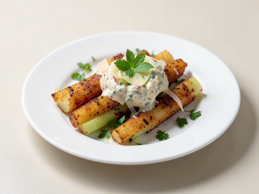 Bâtonnets de céleri croustillants au parmesan et dip au citron vert