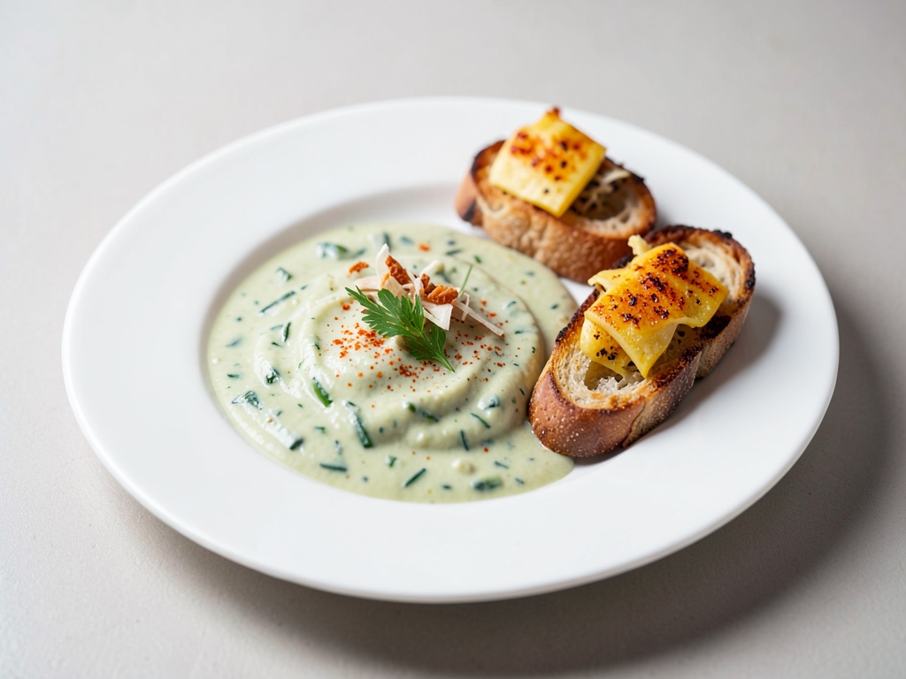 Zuppa cremosa di sedano con crostini al formaggio piccante