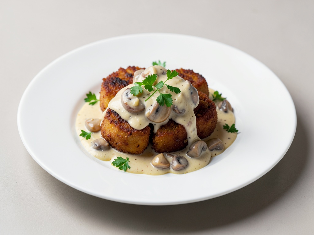 Polpette di pane croccanti con funghi champignon cremosi