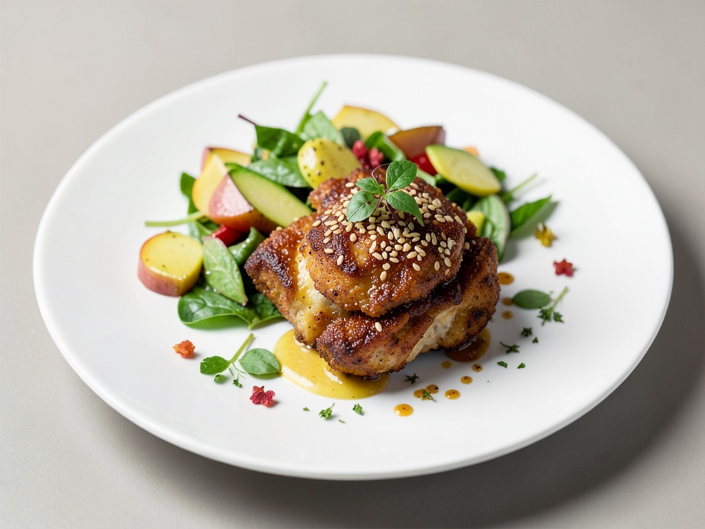 Knuspriges Sesam-Hähnchen mit Avocado-Birnen-Salat