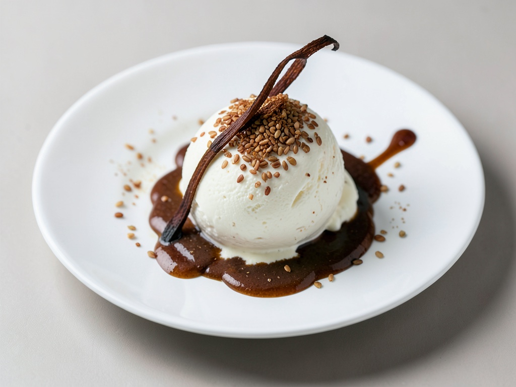 Cremiges Eis aus geröstetem Sesam und Vanille