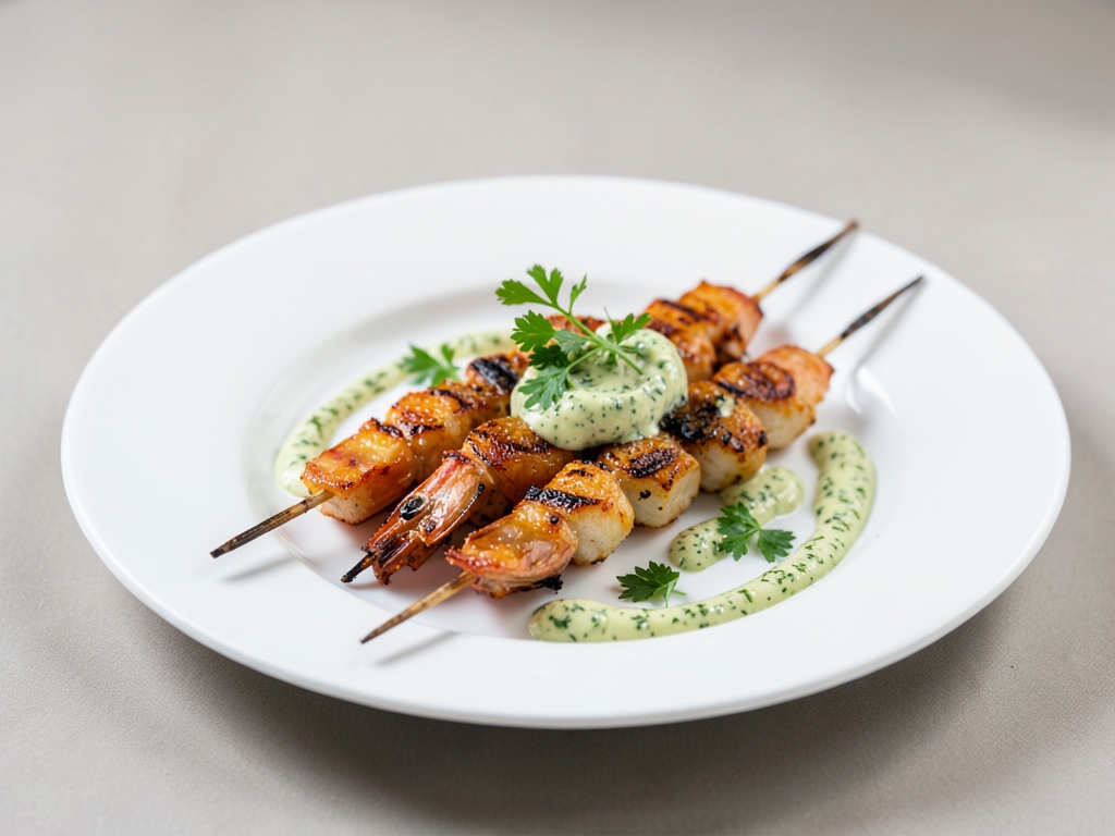 Brochettes de crevettes grillées à l'aili fraîche