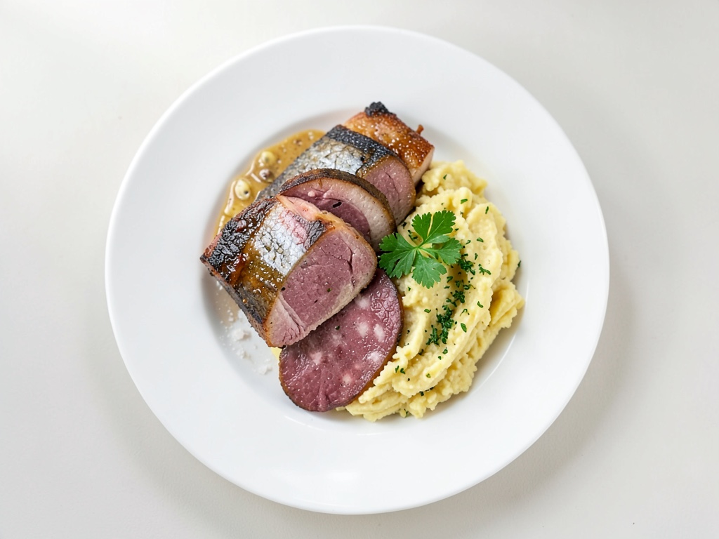 Skrei con chorizo croccante e purè di patate cremoso