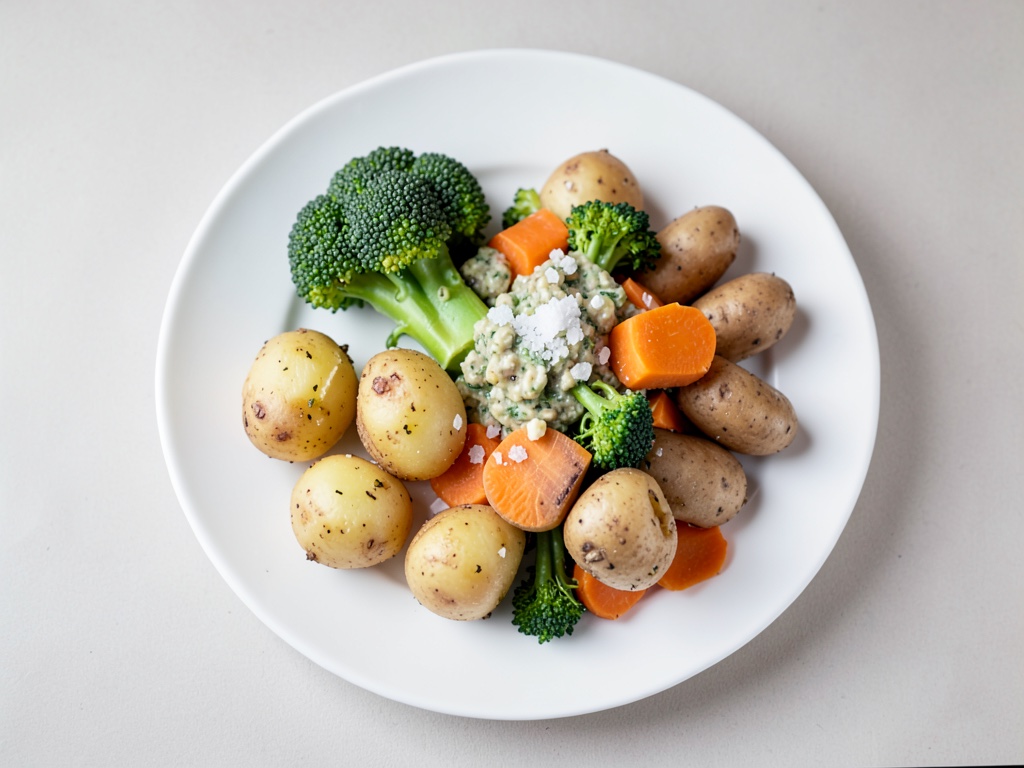 Patate schiacciate con broccoli e yogurt alle carote