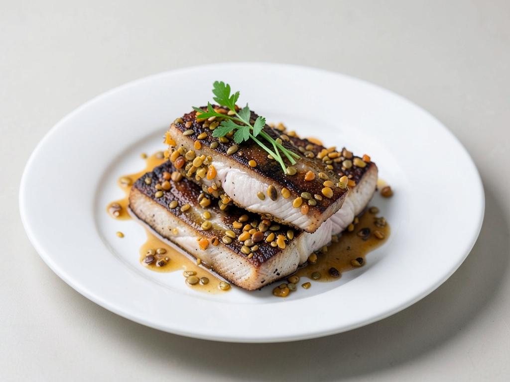 Filetes de zander con costra de semillas de calabaza