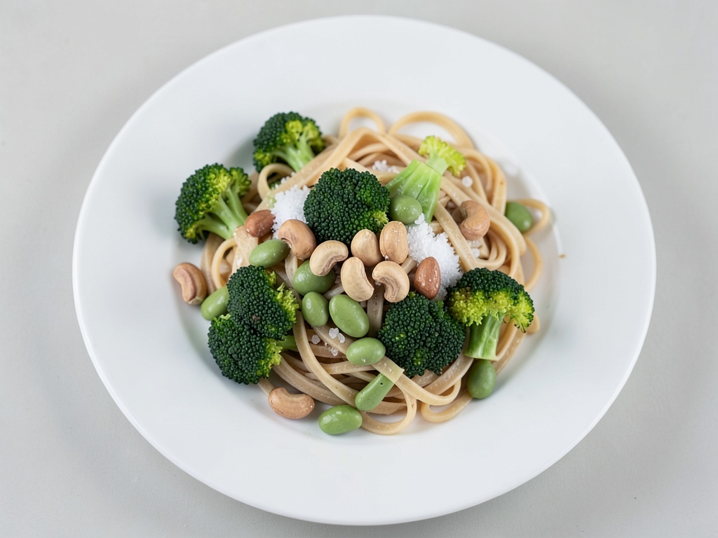 Soba-Nudeln mit Brokkoli, Edamame und Erdnüssen