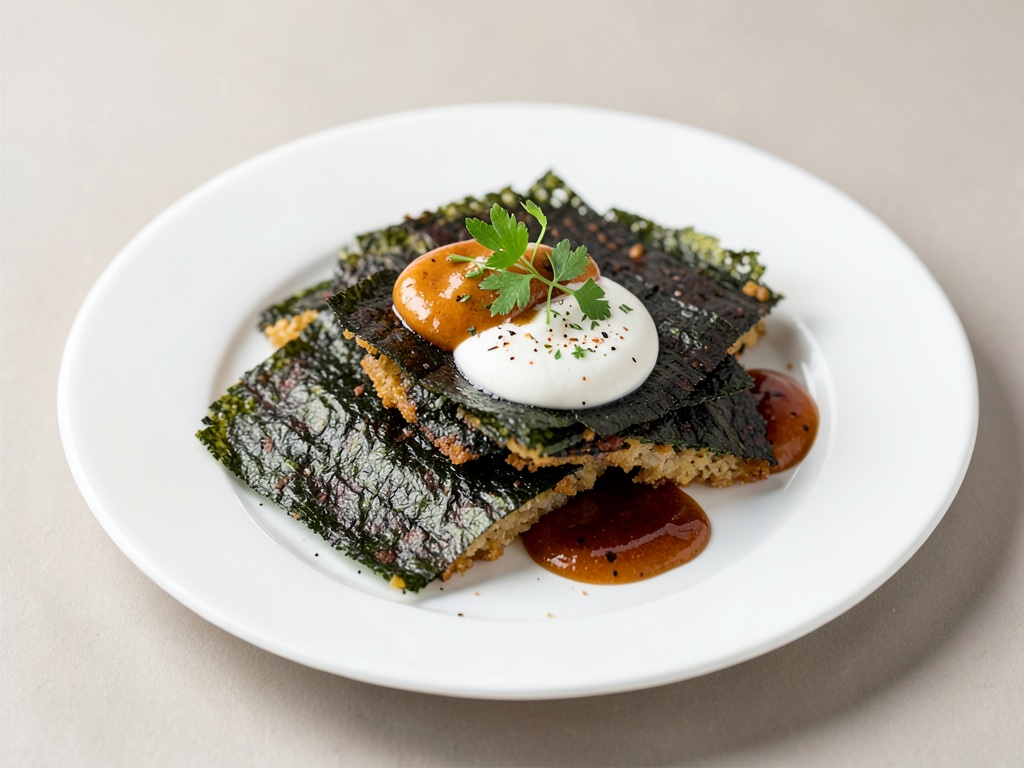 Fazzoletti di Nori croccanti con salsa di soia per intingere