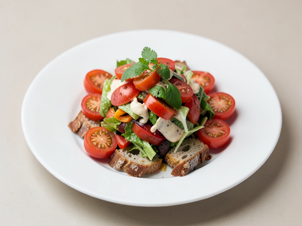 Insalata di pane fruttata con pomodori