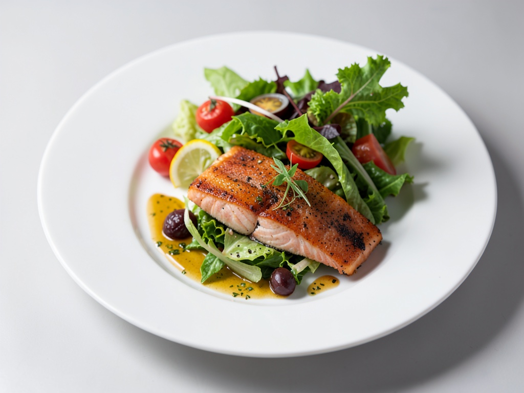 Insalata estiva fresca con salmone fritto