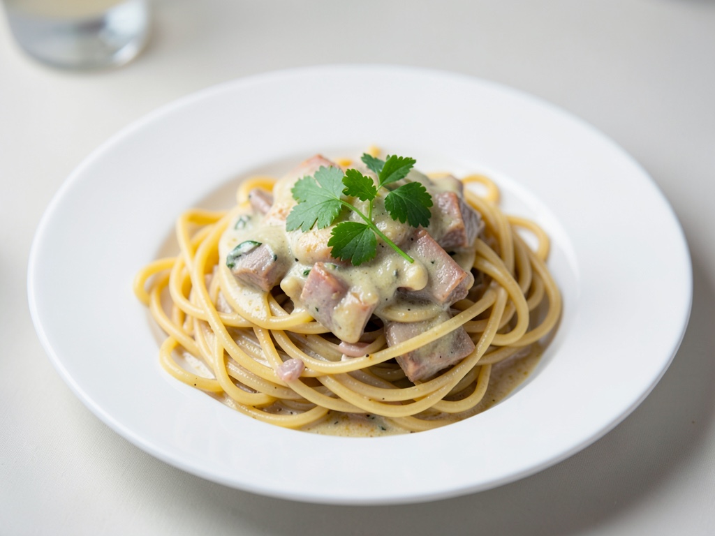 Cremige Kalbsragout-Spaghetti