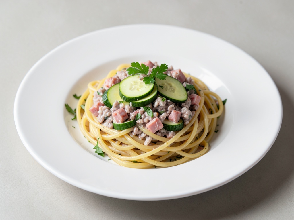 Spaghetti Carbonara mit Thunfisch und Zucchini