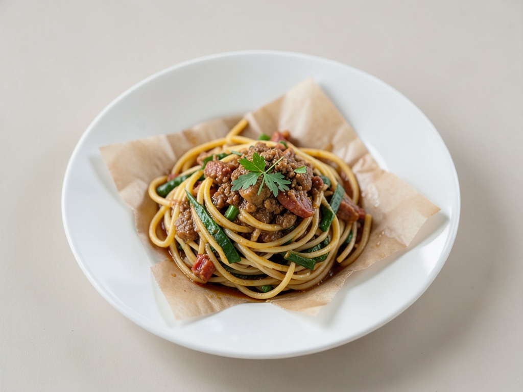 Gemüse-Spaghetti im Backpapier-Paket