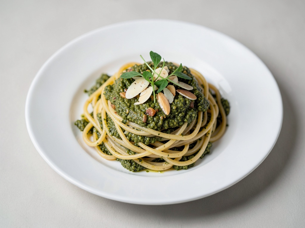 Spaghetti mit Bärlauch-Mandel-Pesto