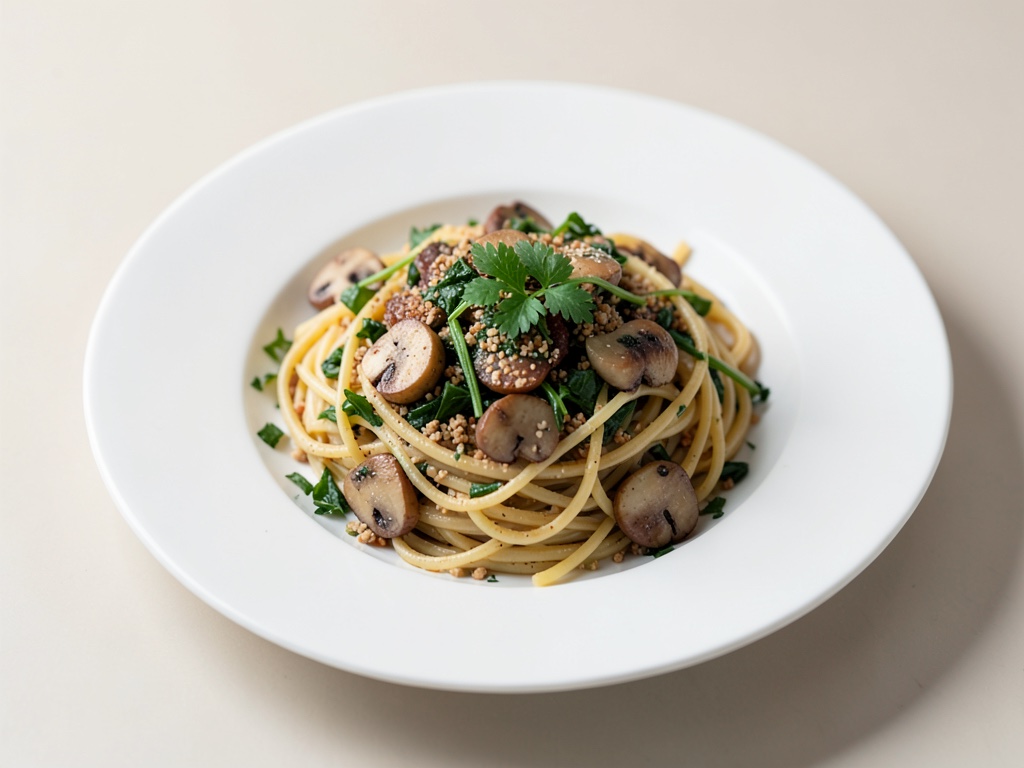 Vollkorn-Spaghetti mit Mangold und Pilzen