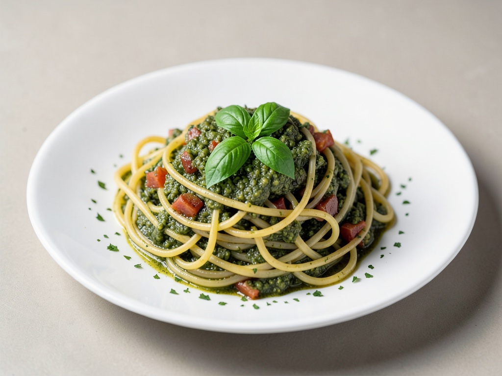 Spaghetti mit frischem Basilikum-Pesto