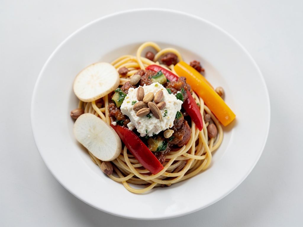 Nudeln mit gegrilltem Gemüse und Ziegenkäse
