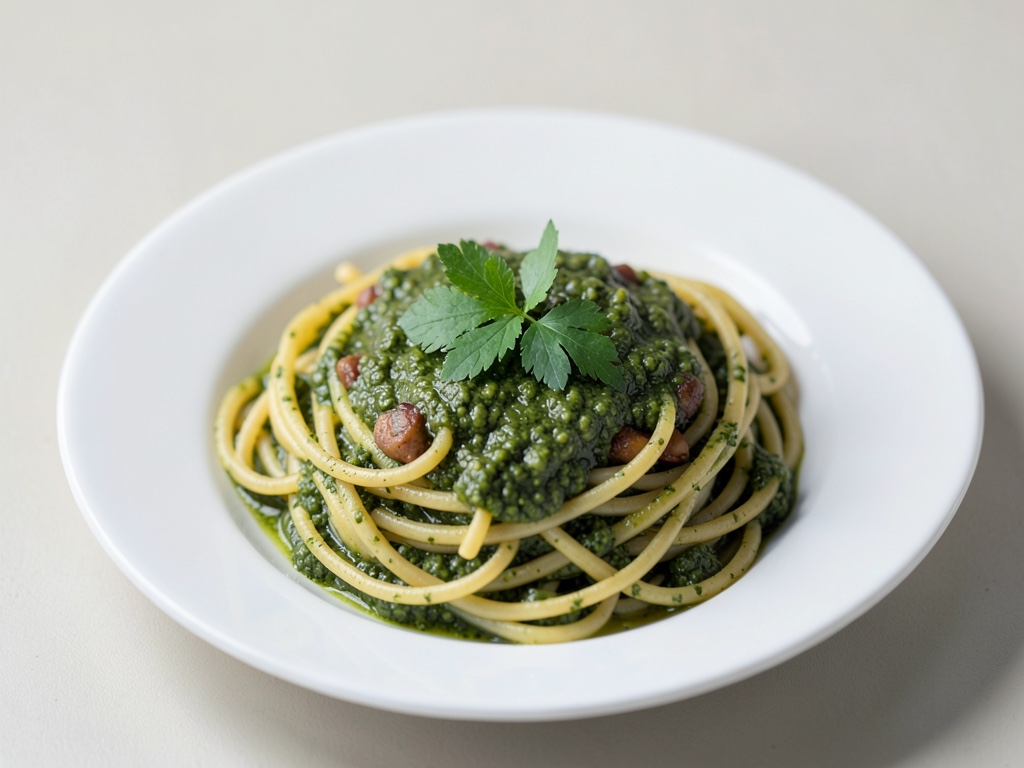 Spaghetti mit frischem grünem Pesto