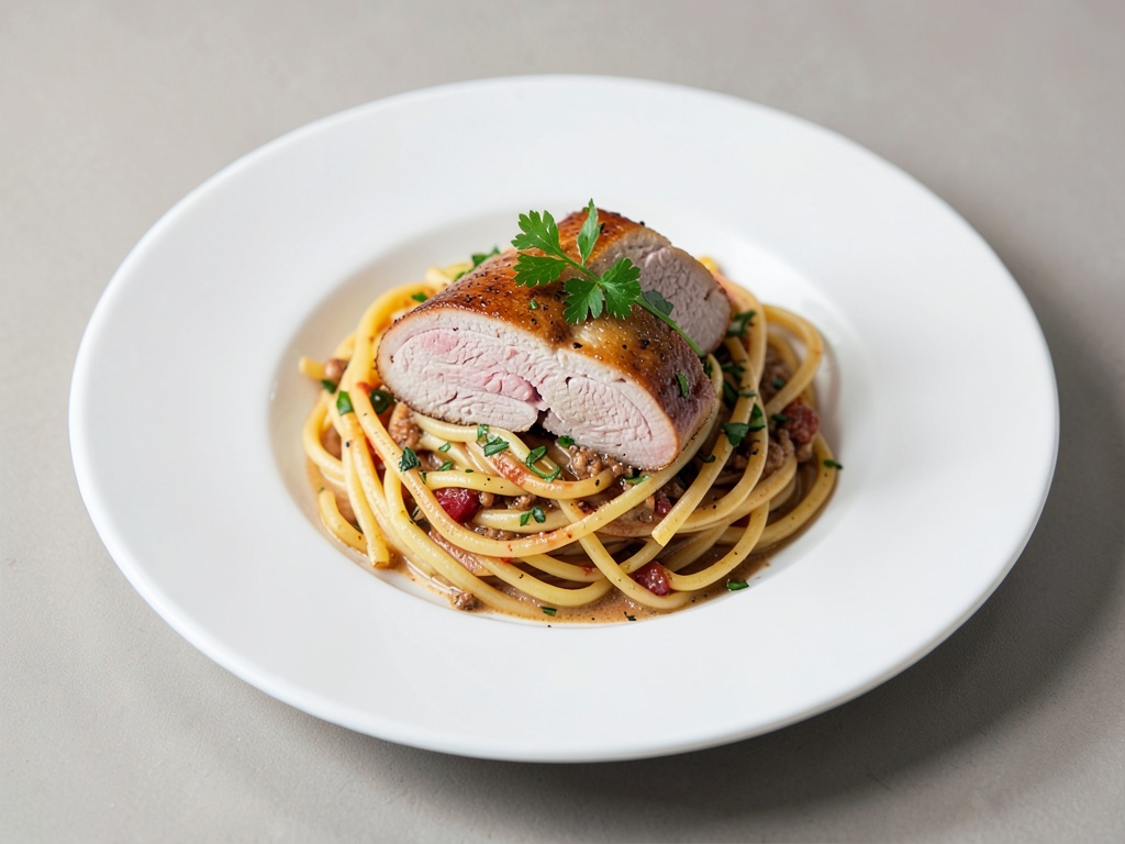 Kalbsröllchen auf Spaghetti
