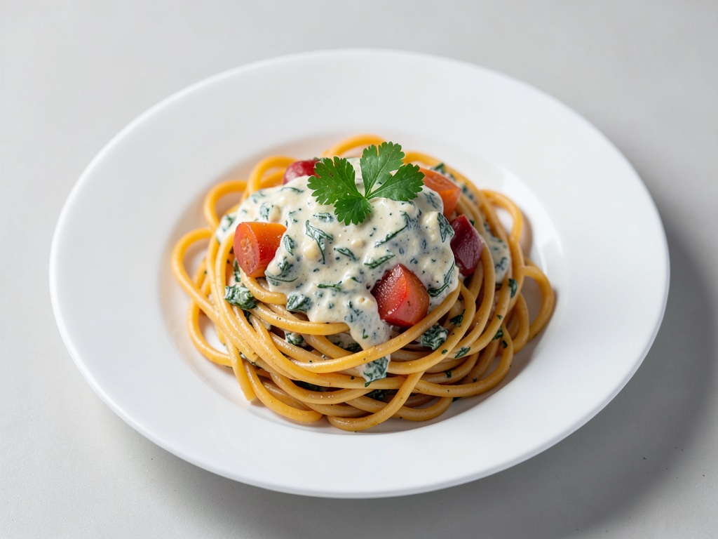 Spaghetti mit Kürbis und Spinat-Ziegenfrischkäse-Sauce