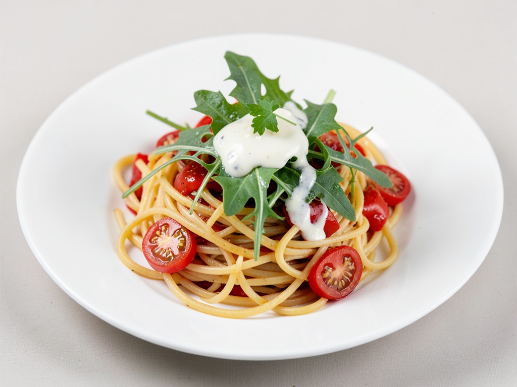 Spaghetti mit Rucola, Tomaten und Zitronenmarinade