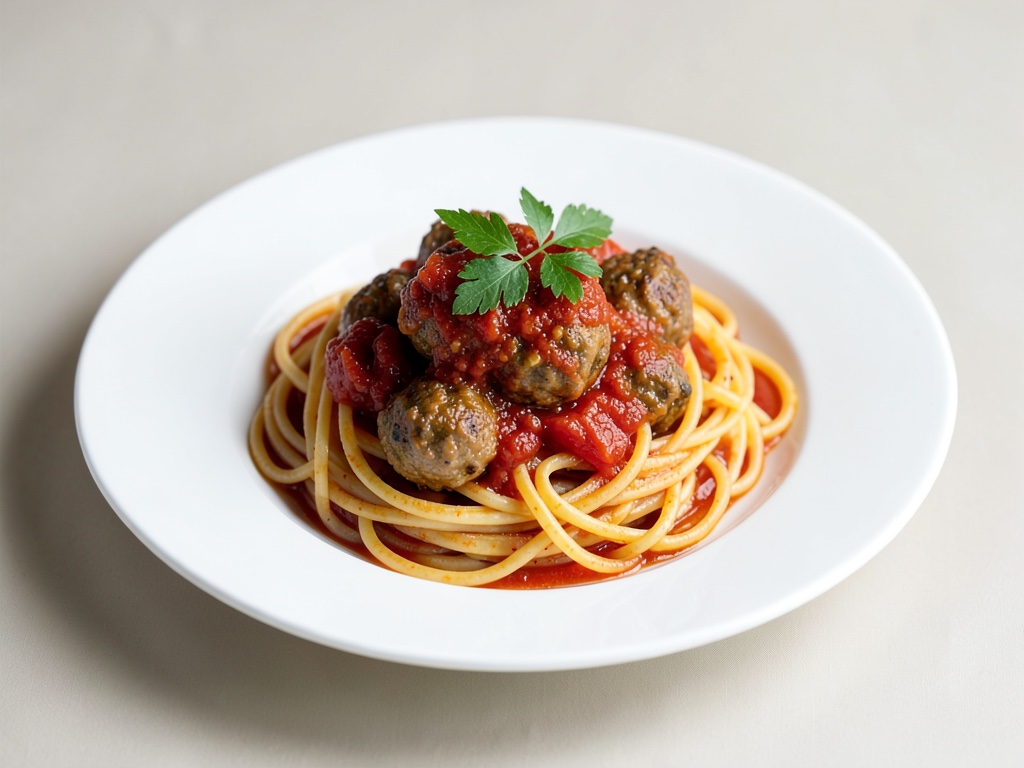 Spaghetti mit Tomatensoße und Fleischbällchen