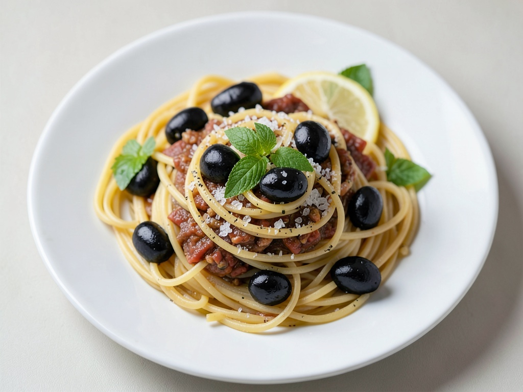 Spaghettini mit Zitrone und Oliven