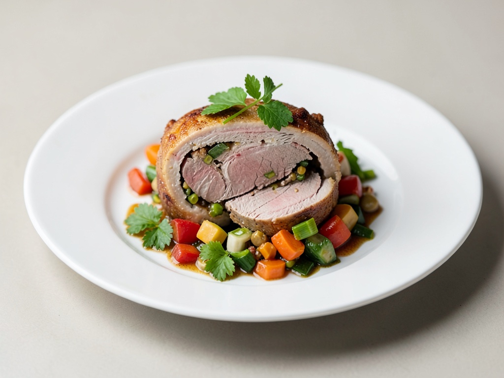 Succulenta Roulade di maiale con pane e ripieno di verdure
