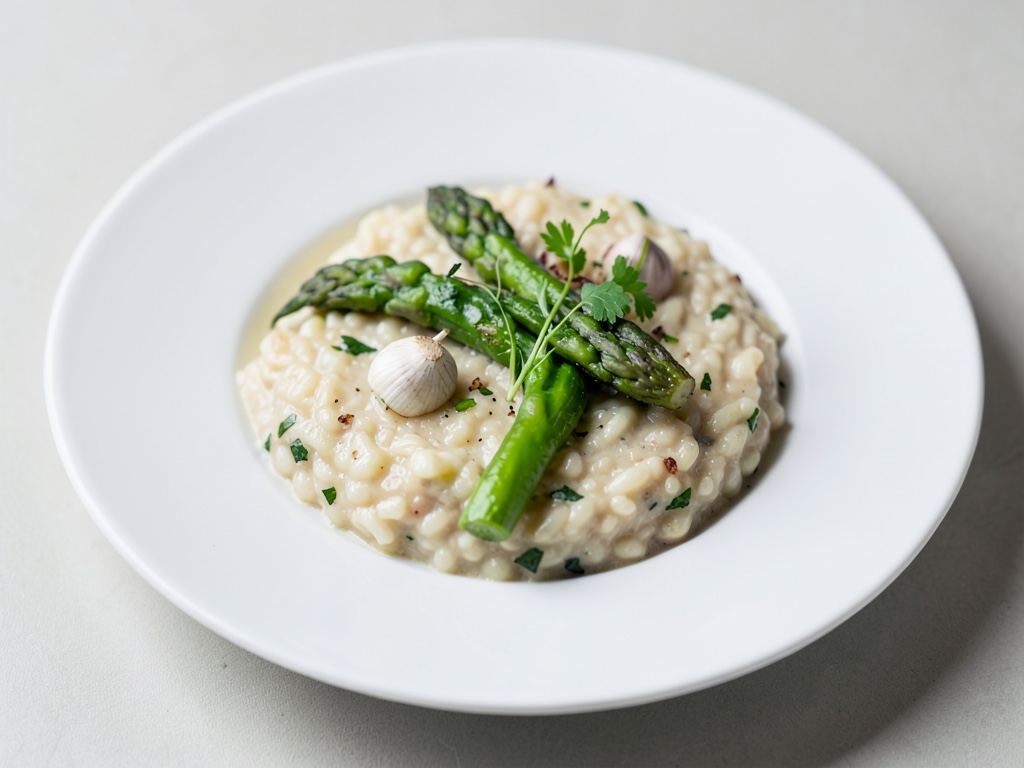 Risotto cremoso con asparagi verdi e aglio orsino