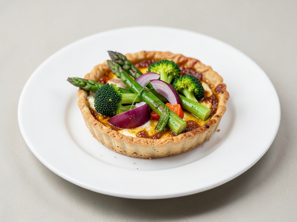 Torta salata con asparagi, broccoli e cipolle rosse